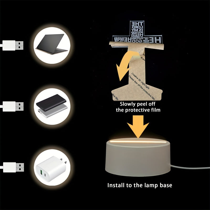 CrossGlow - 3D LED Nattlampa i Akryl med USB