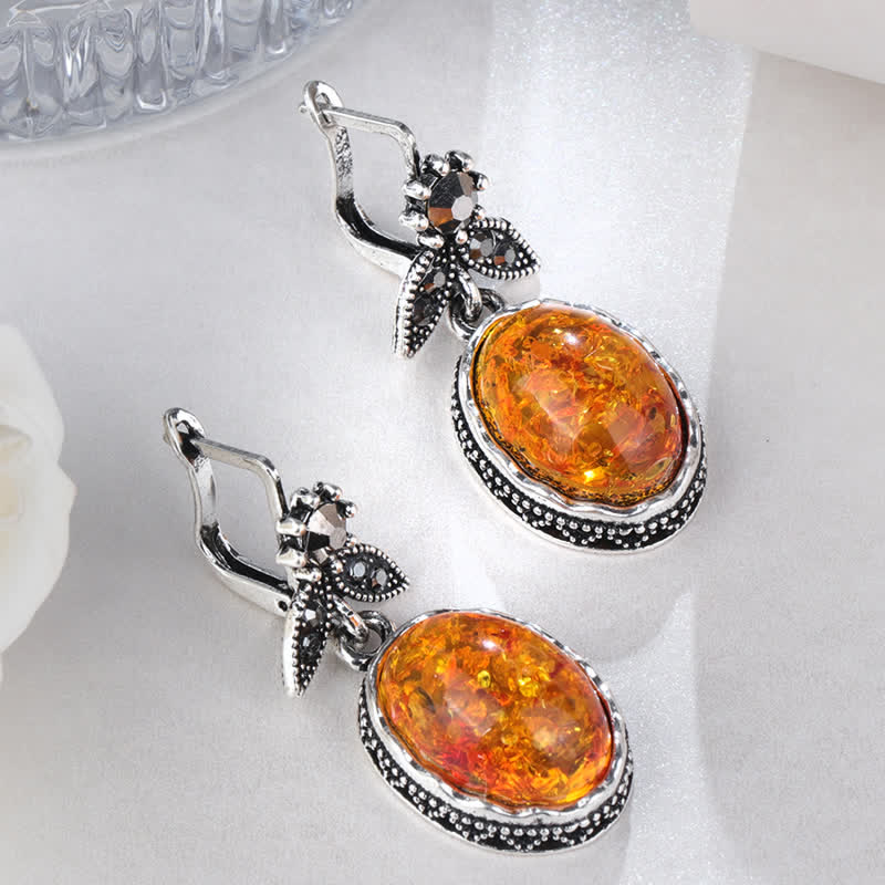 Noras Vintage Blommiga Amberörhängen