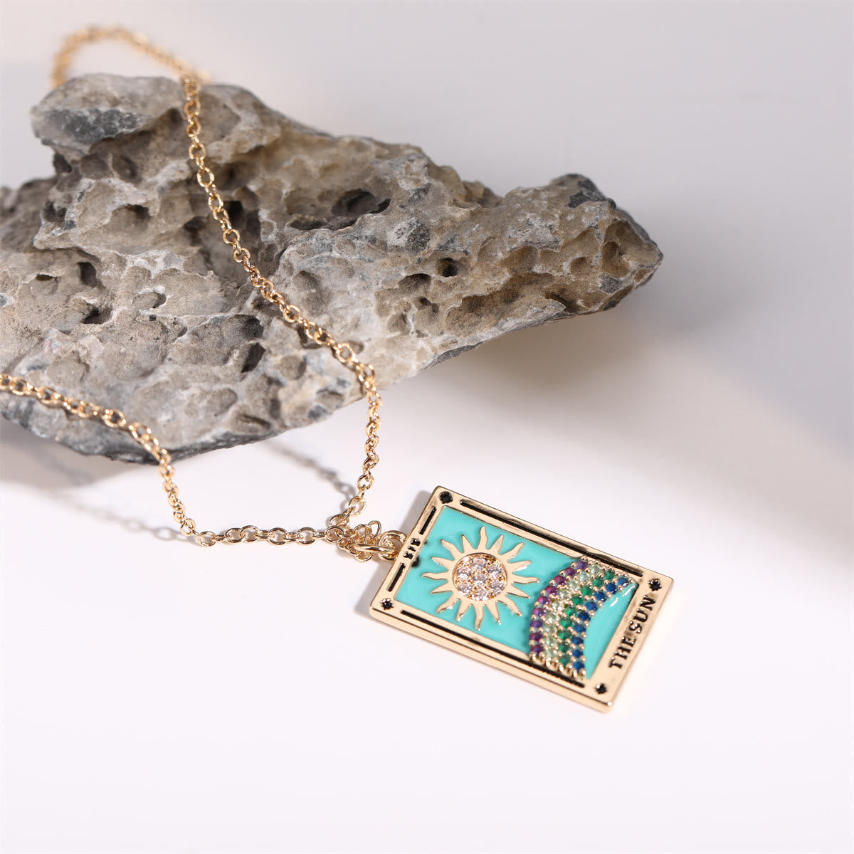 Elegant Amara Tarot Drop Pendant Necklace with Zirconia Gold Plating