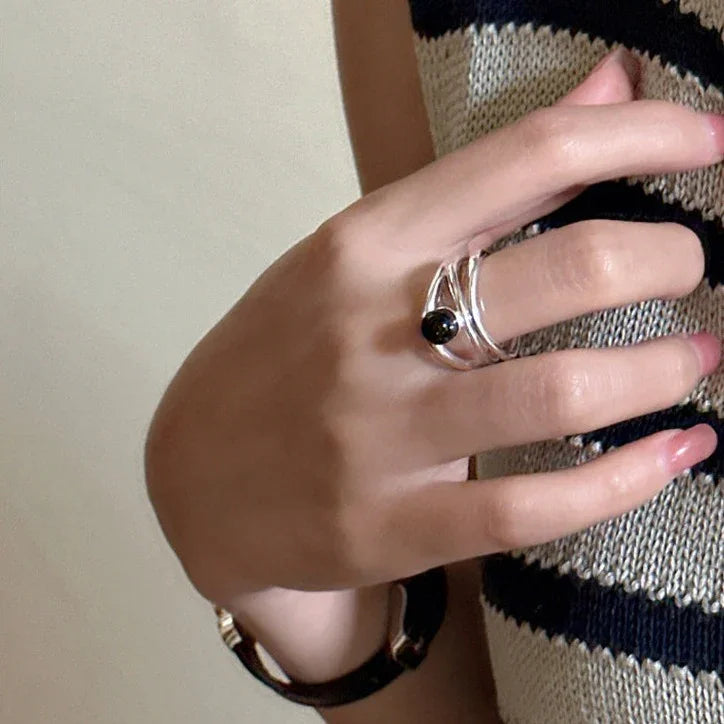 Elegant Arden Black Onyx Multiline Ring