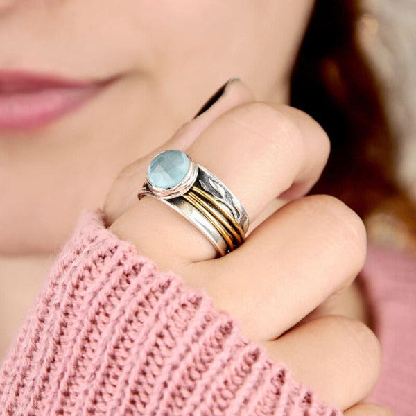Enchanting Aquamarine Spinning Ring - Selene Design