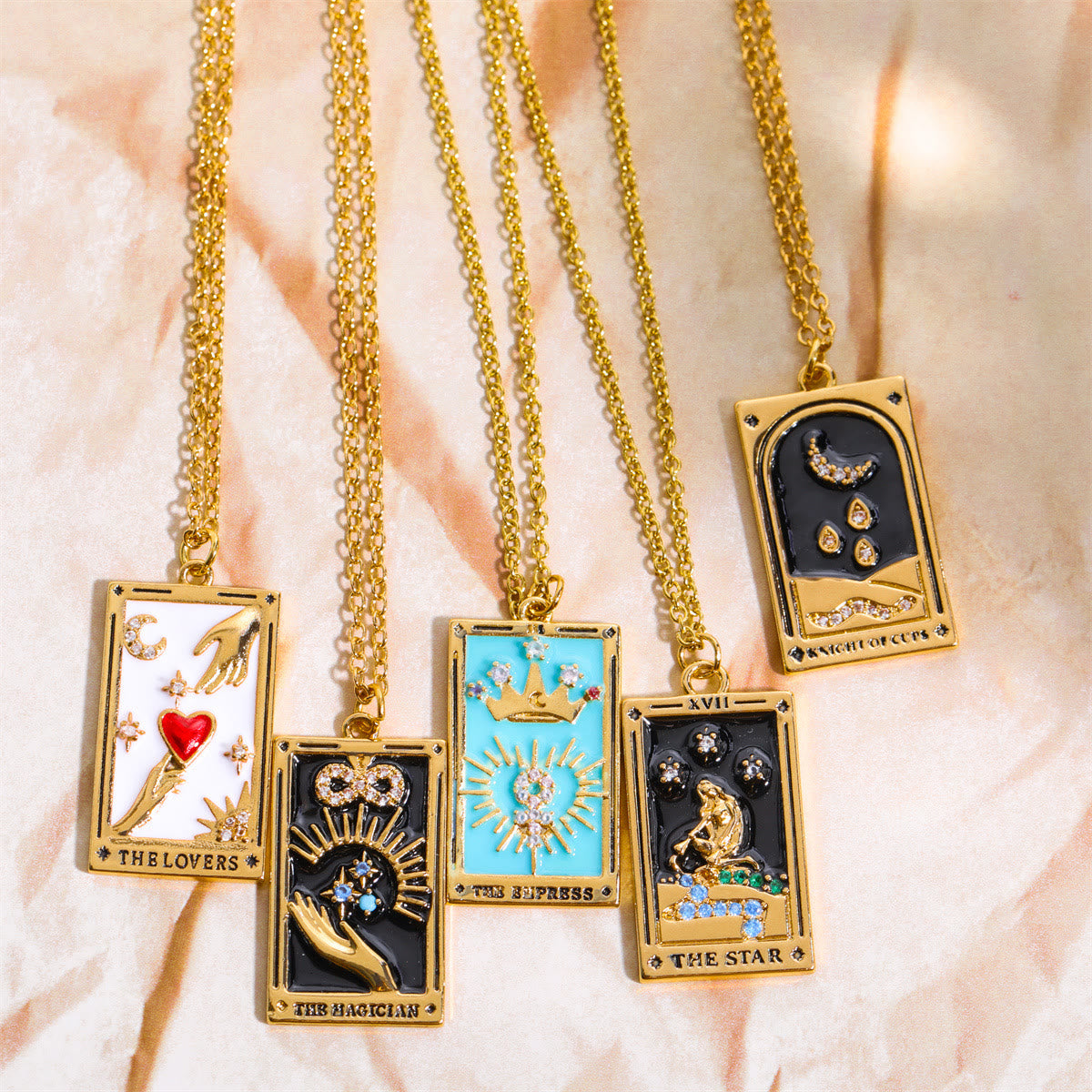 Elegant Amara Tarot Drop Pendant Necklace with Zirconia Gold Plating