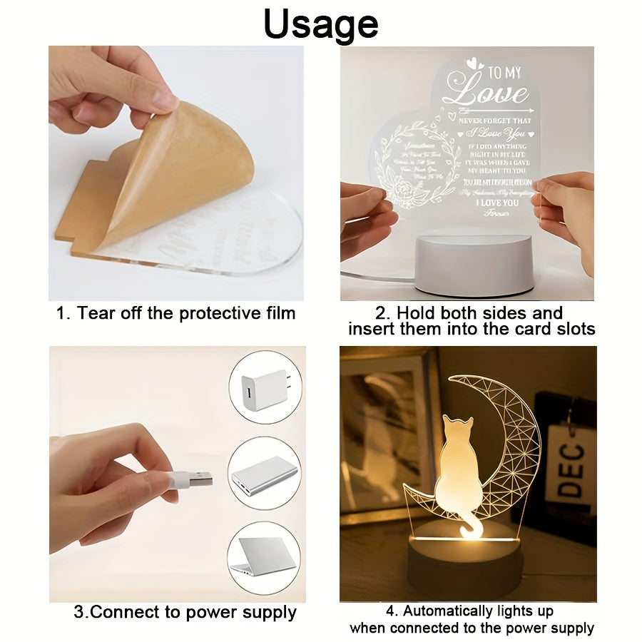 MoonGlow Lampa - 3D Katt Bordslampa USB