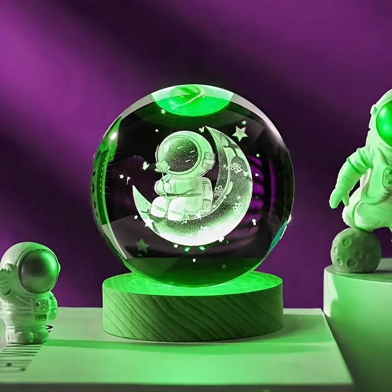 LumiSphere - Luxurious 3D Crystal Table Lamp with Wooden Base