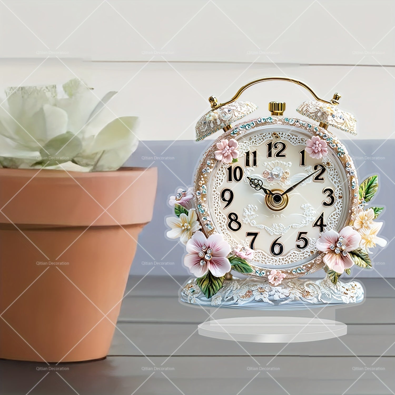 GlamTime Clock - Luxury Acrylic Flowers Alarm Clock with Gemstones