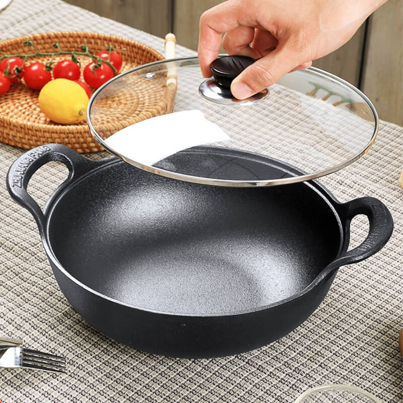 CastePrima Frying Pan - Durable Non-stick & Wooden Lid