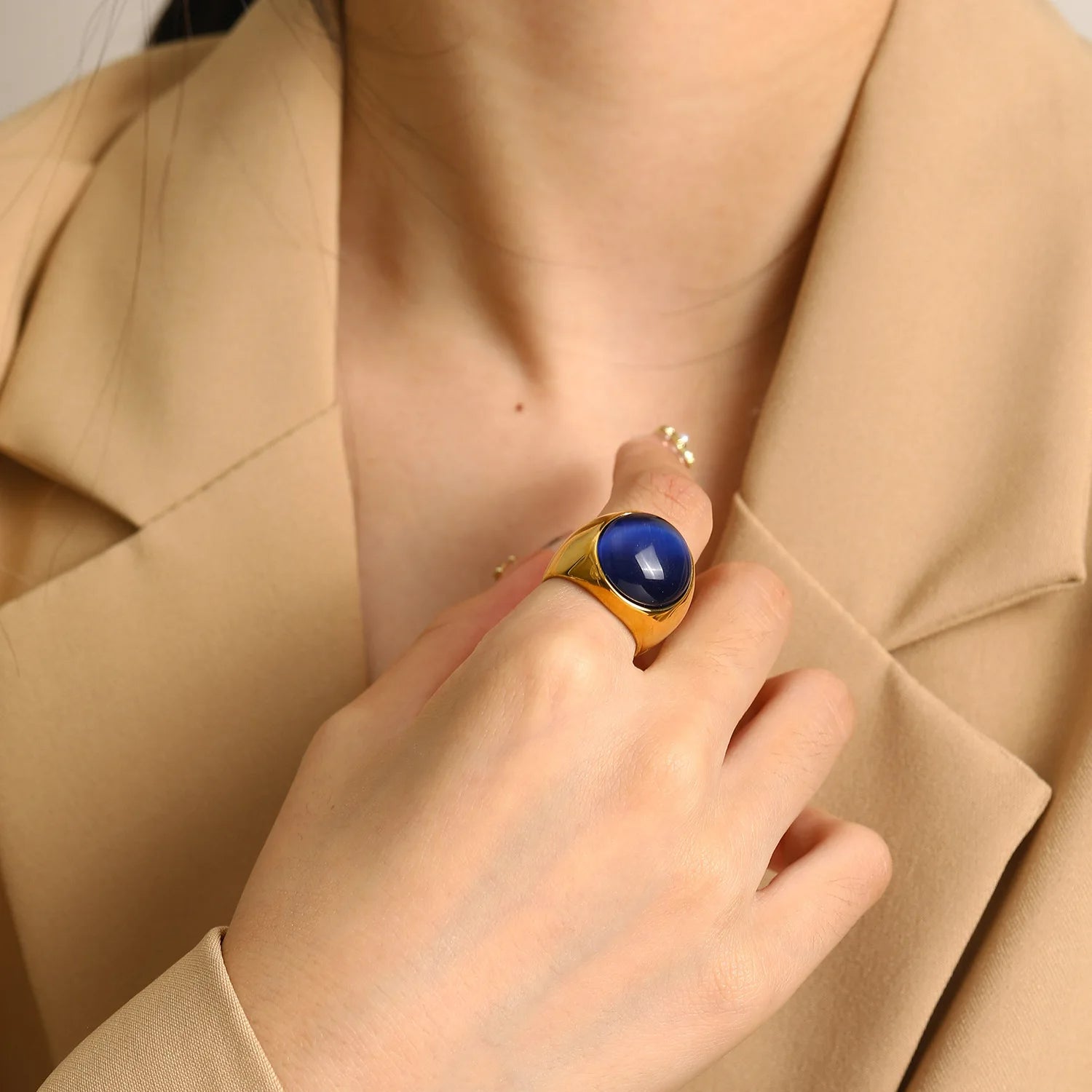 Beautiful Large Cat's Eye Gemstone Ring - Liora