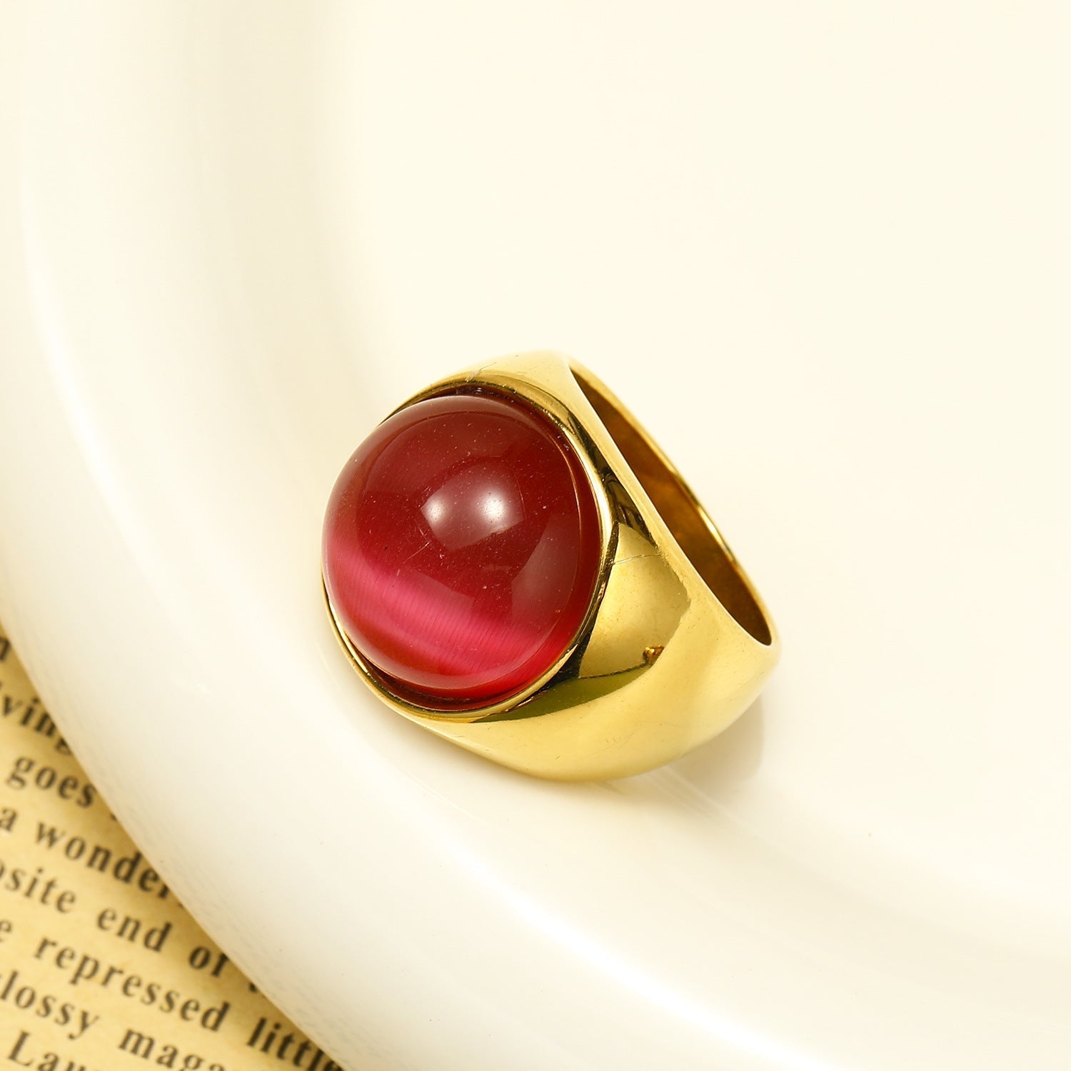 Beautiful Large Cat's Eye Gemstone Ring - Liora