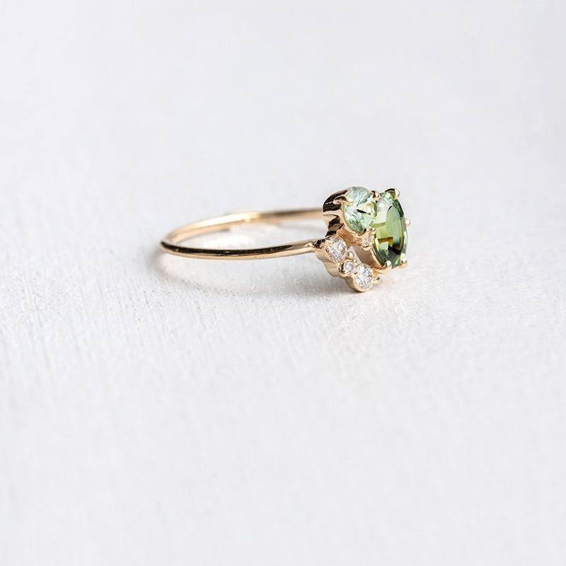 Captivating Selene Ring with Natural Peridot and Sparkling Zircon Stones