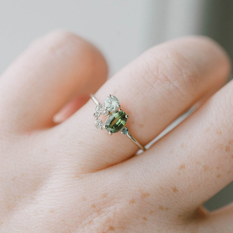 Captivating Selene Ring with Natural Peridot and Sparkling Zircon Stones