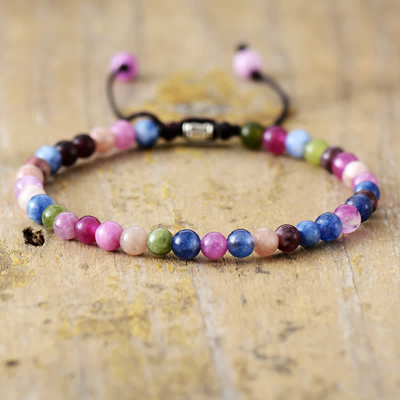 Adjustable Braided Bracelet with Natural Stone Beads - Aisha
