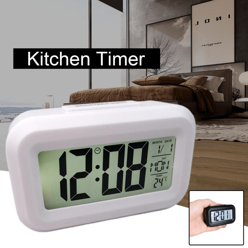 SmartAlarm Clock – Compact LCD Alarm Clock with Sound and Temperature