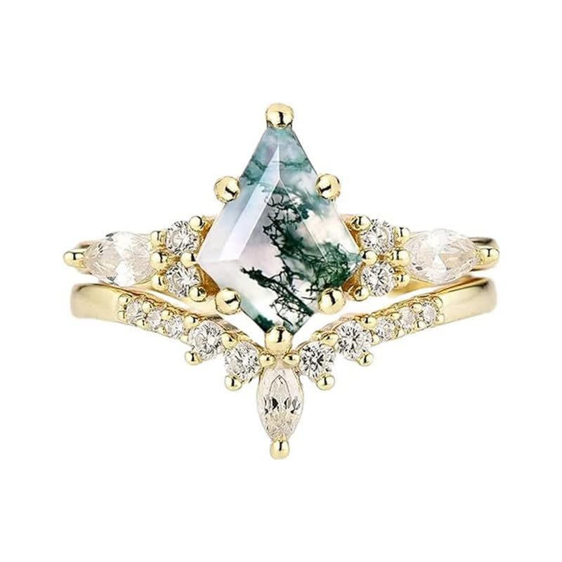 Elegant 2-delad Moosagaat Ring Set - Serenia