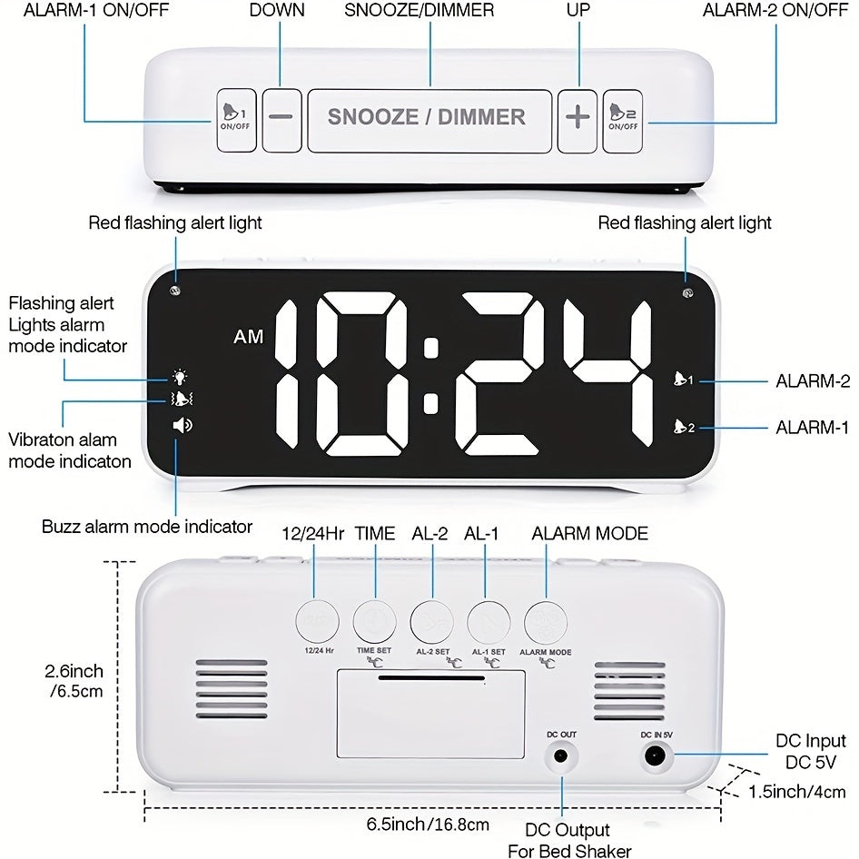 LoudClock - Premium Vibrating Alarm Clock with LED Display