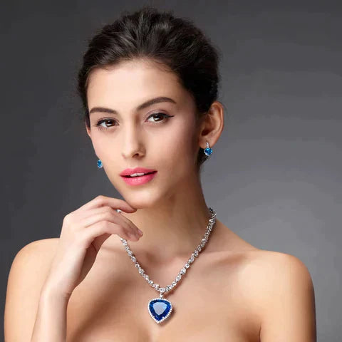 Tempting Blue Crystal Heart Necklace | Timeless Elegance and Style
