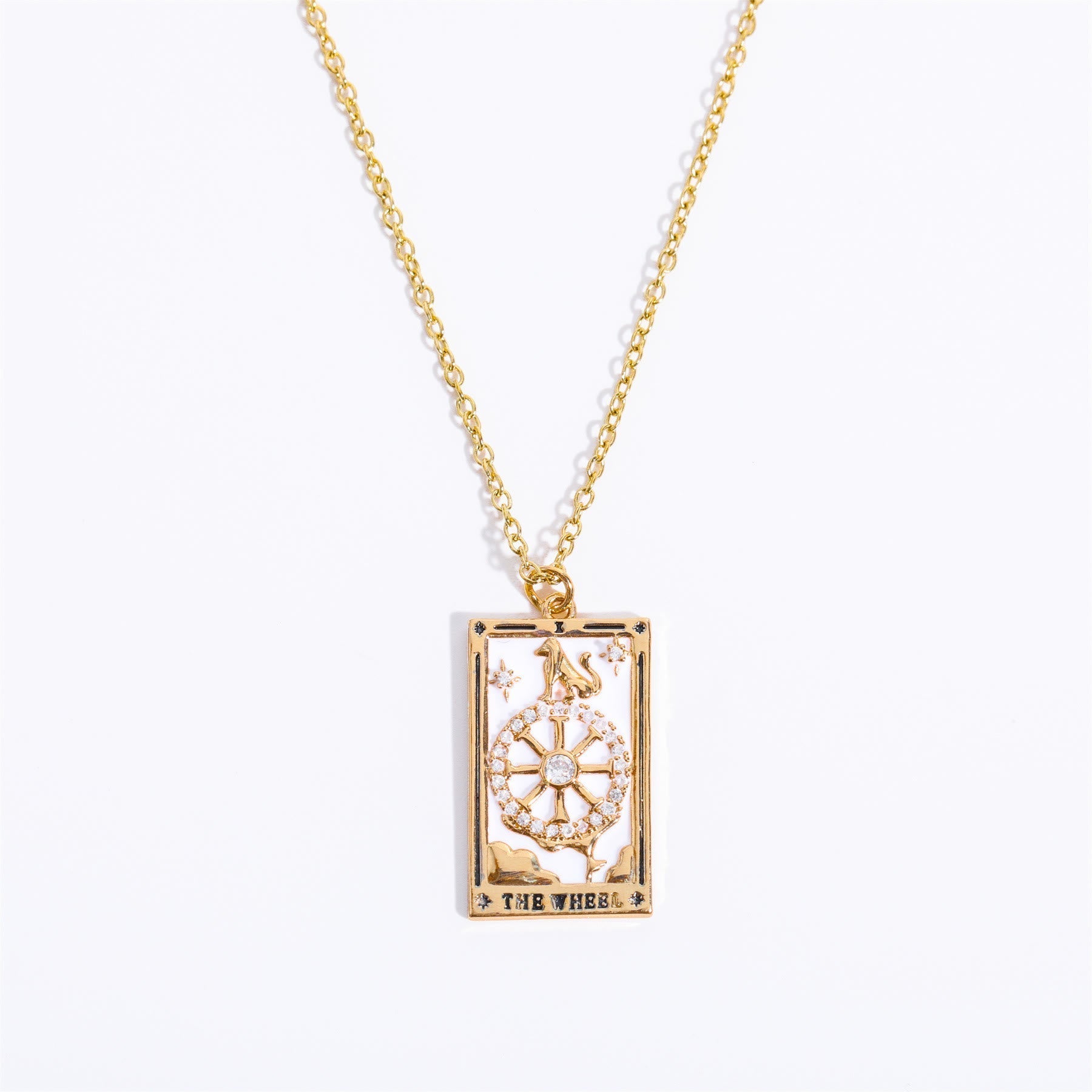 Elegant Amara Tarot Drop Pendant Necklace with Zirconia Gold Plating