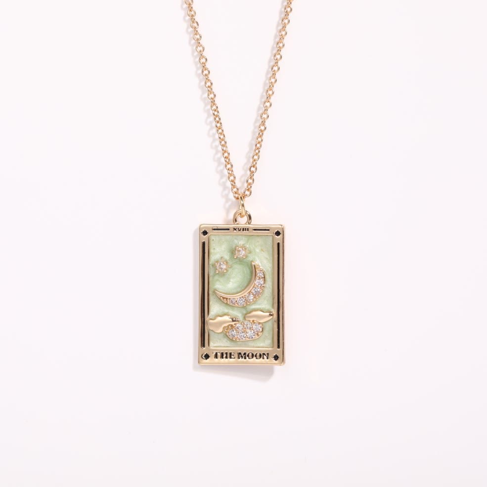 Elegant Amara Tarot Drop Pendant Necklace with Zirconia Gold Plating