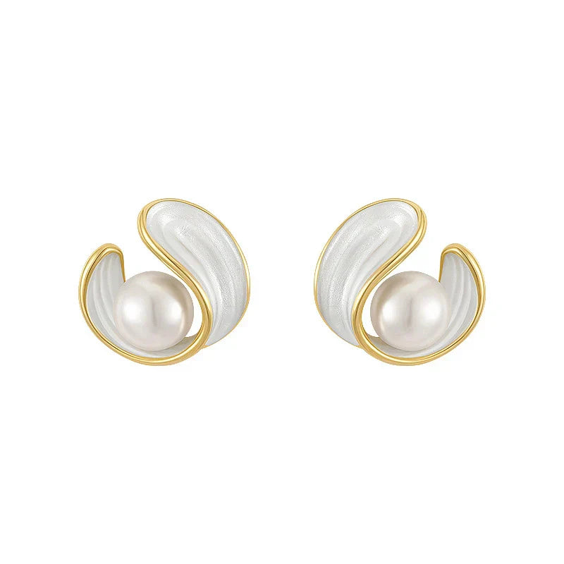 Refined Gold Earrings with Radiant White Opal and Pearl - Amara Collection