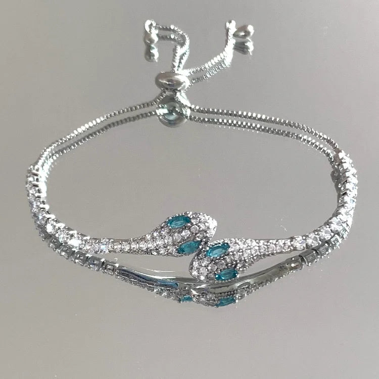 Elegant Silver Snake Bracelet with Sparkling Zirconia - Lyra