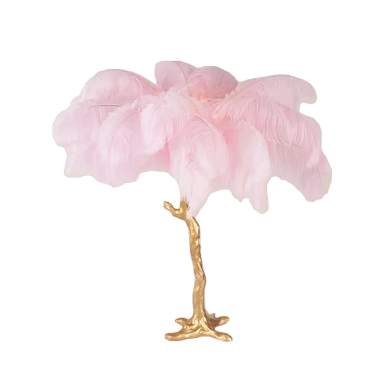 FeatherLuxe - Artistieke Veer Tafellamp in Roze en Goud
