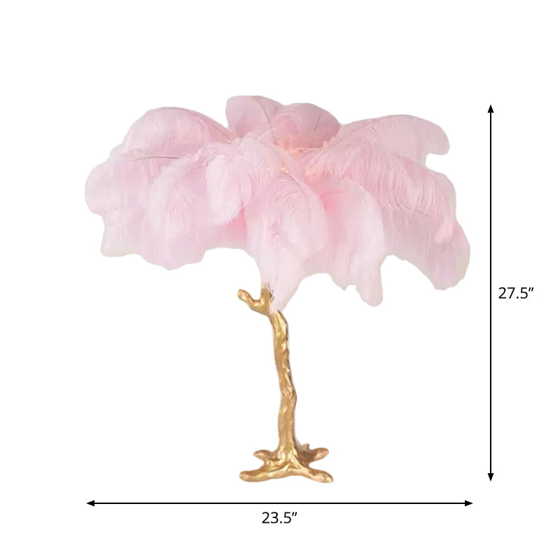FeatherLuxe - Artistieke Veer Tafellamp in Roze en Goud