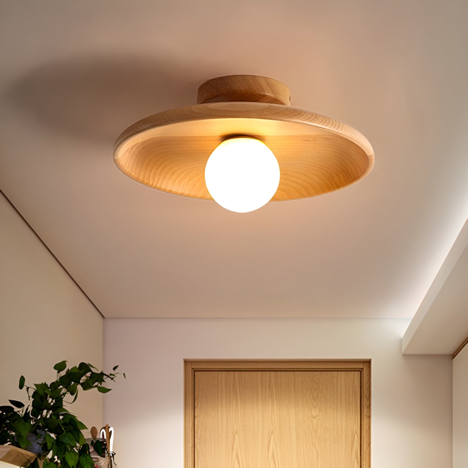 Elegant Wooden Wabi Sabi Ceiling Lamp with LED - WoodBliss