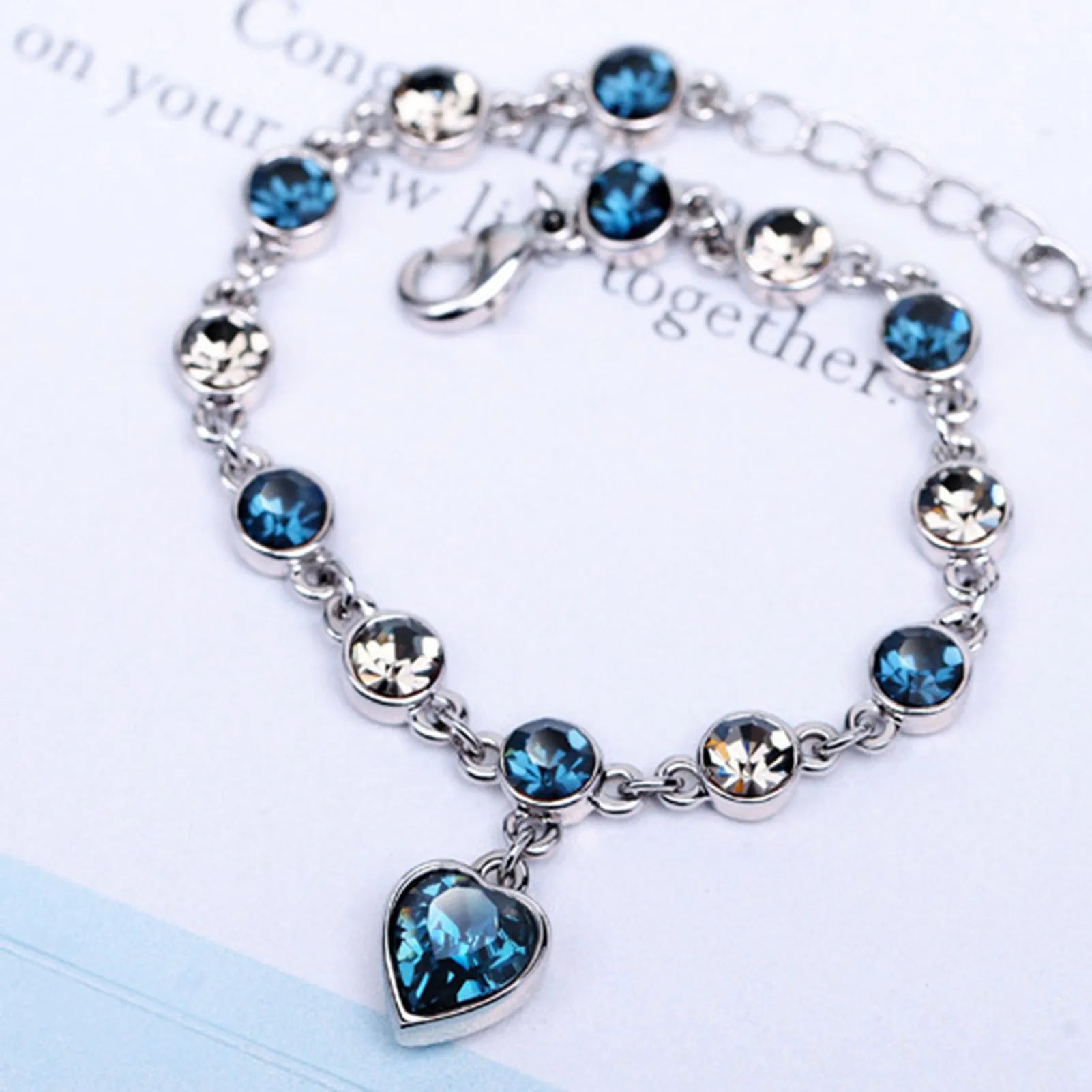 Captivating Ocean Heart Watch Bracelet with Radiant Blue Heart Charm