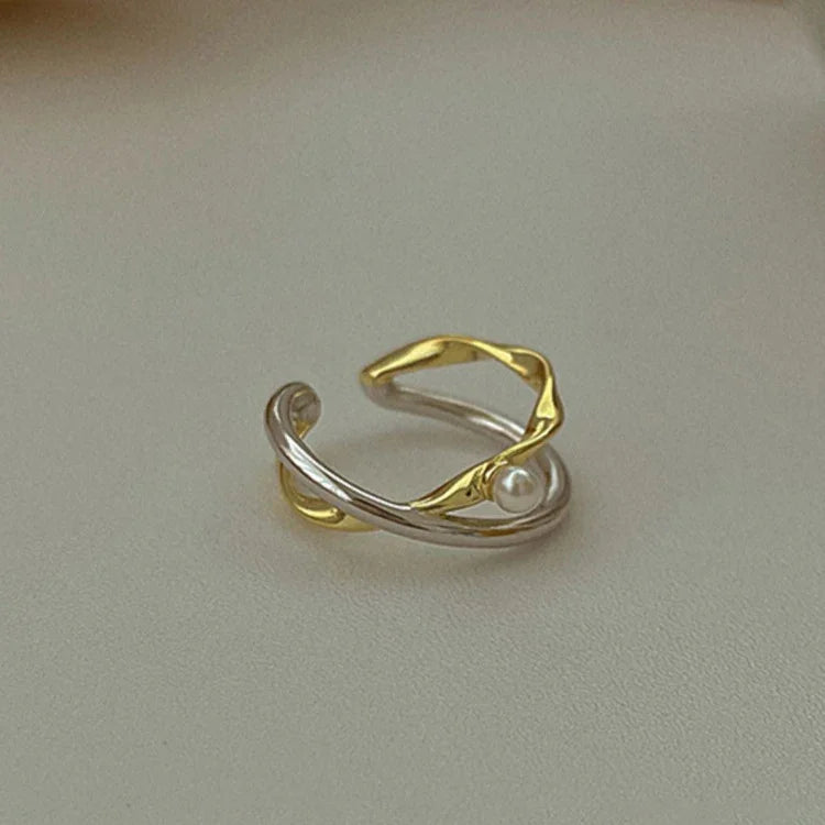 Elegant Sterling Silver Cross Ring with Beautiful Pearl - Alina Collection