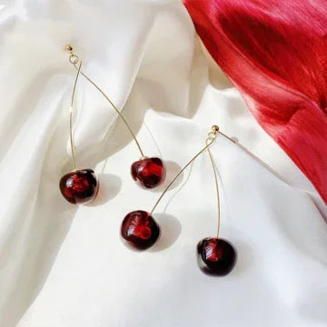 Floral Red Cherry Earrings - A Touch of Elegance