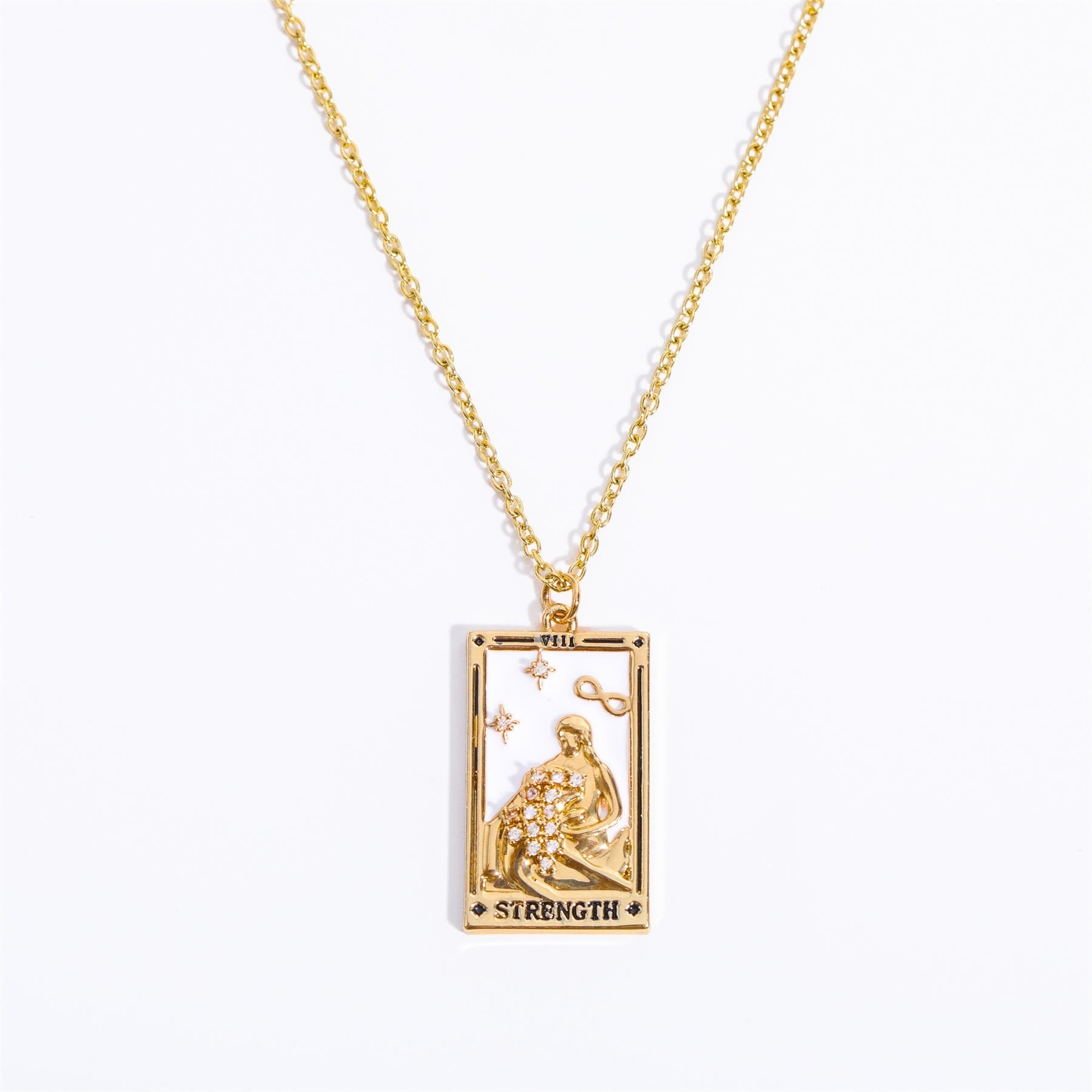 Elegant Amara Tarot Drop Pendant Necklace with Zirconia Gold Plating
