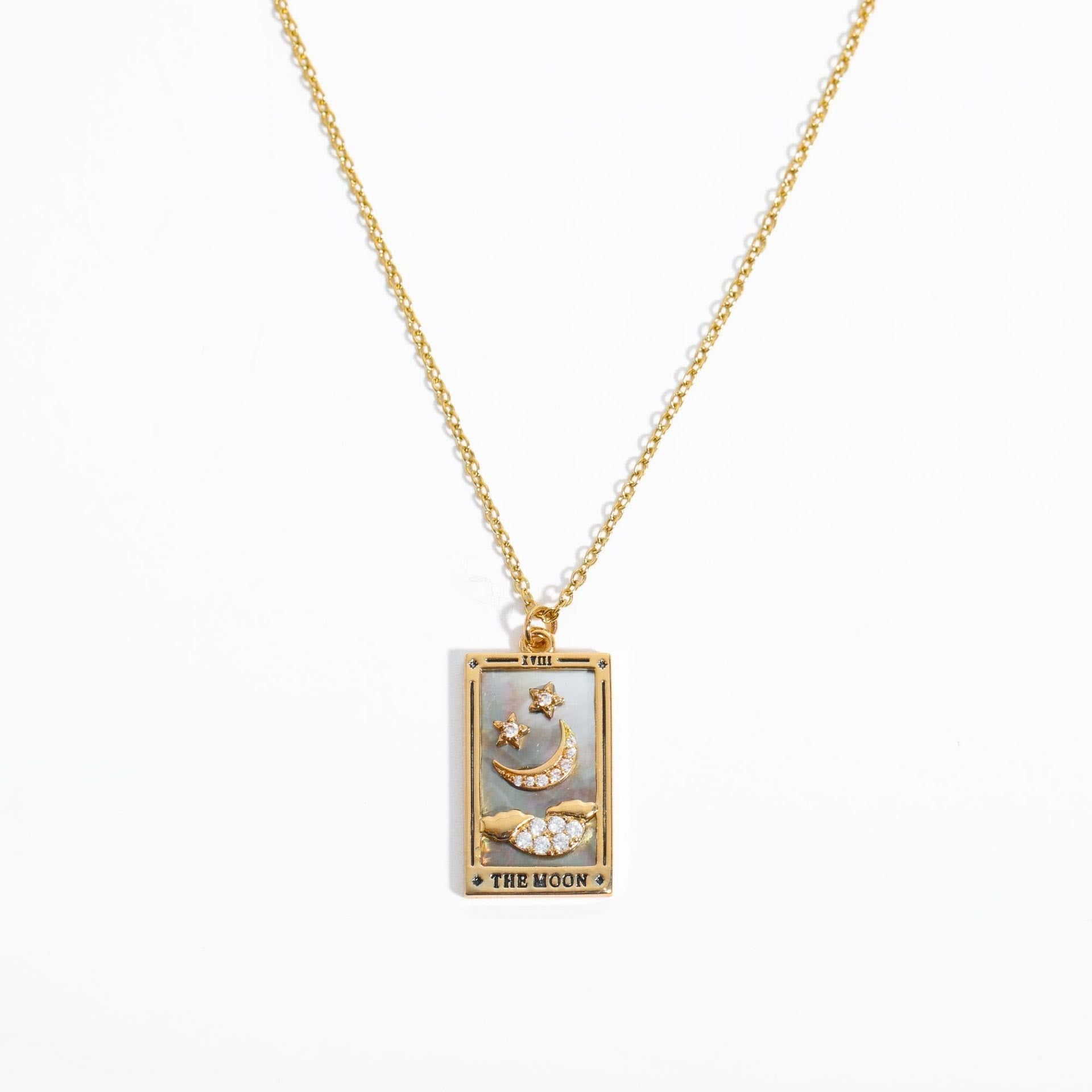Elegant Amara Tarot Drop Pendant Necklace with Zirconia Gold Plating