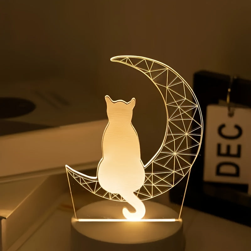 MoonGlow Lampa - 3D Katt Bordslampa USB