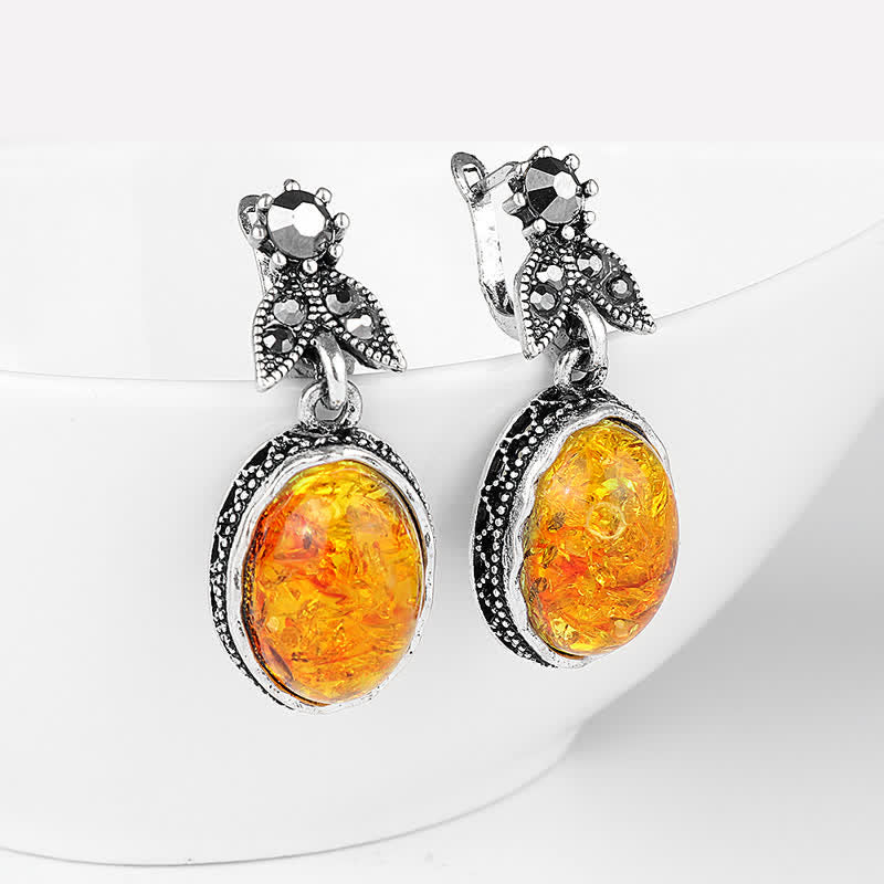 Noras Vintage Blommiga Amberörhängen