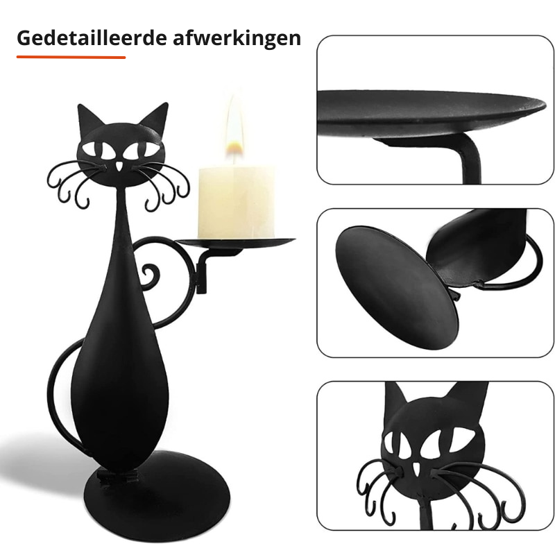 Midnight Panther - Mysterious Black Cat Candle Holder