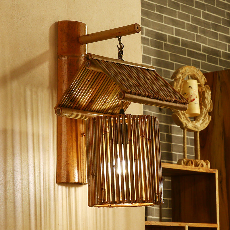 BambooLuxe – Handmade Wall Lamp in Coffee Brown