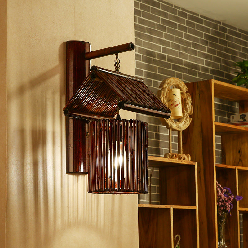 BambooLuxe – Handmade Wall Lamp in Coffee Brown