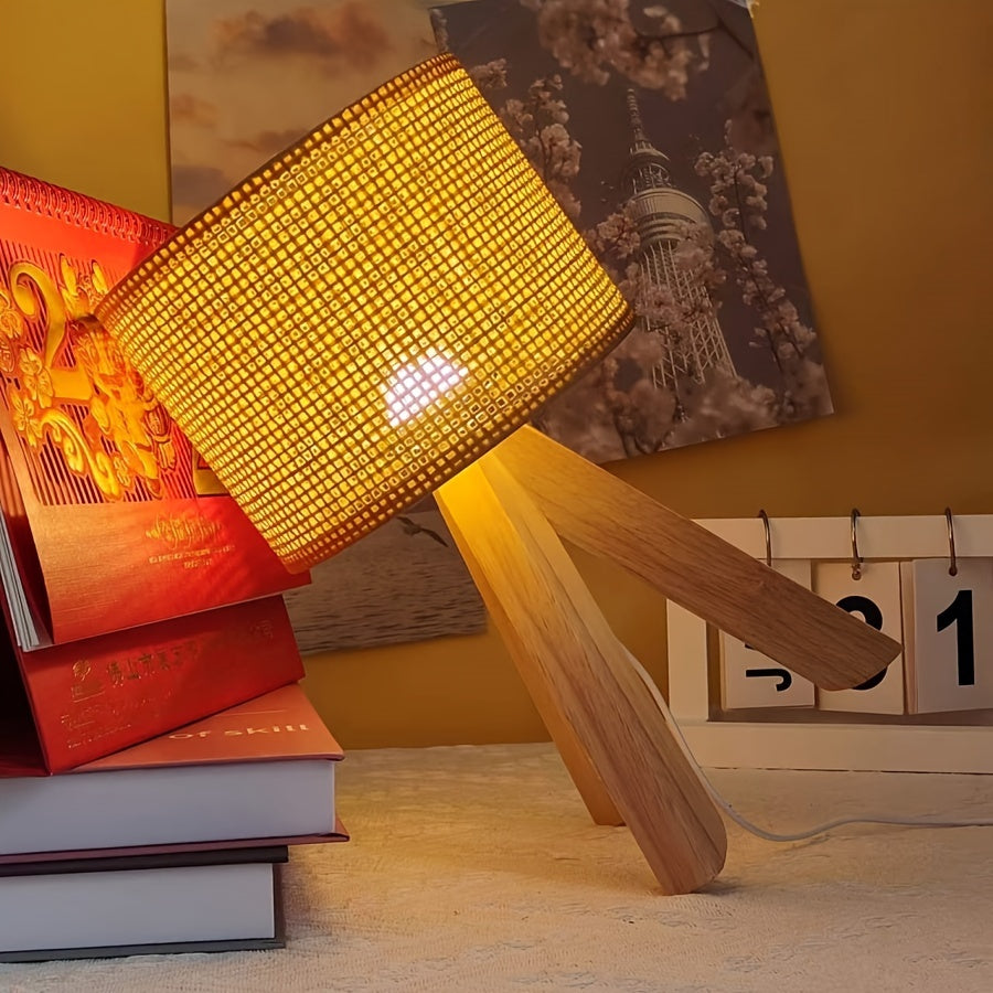 DecoGlow Lamp - Wooden Table Lamp with USB Charger