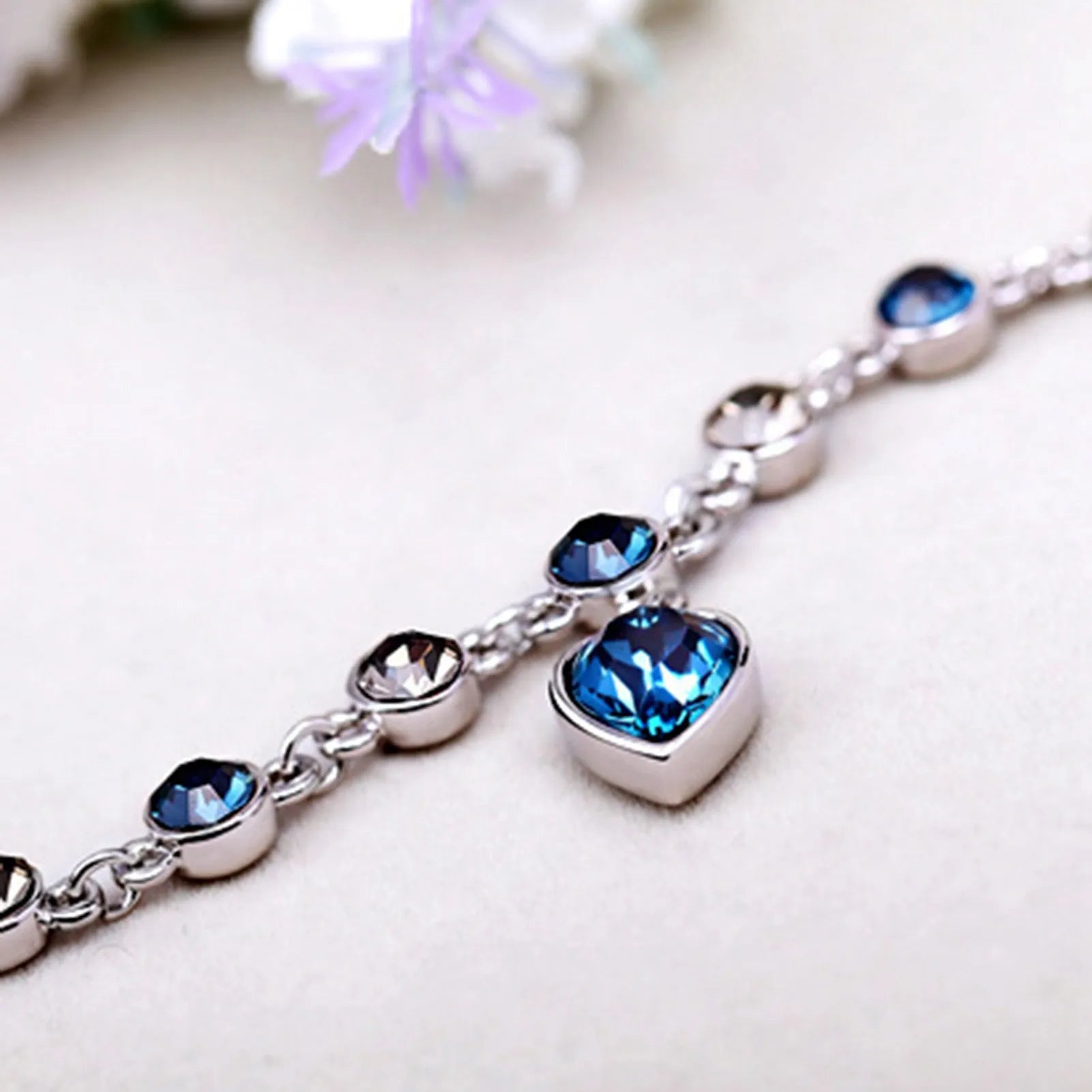 Captivating Ocean Heart Watch Bracelet with Radiant Blue Heart Charm