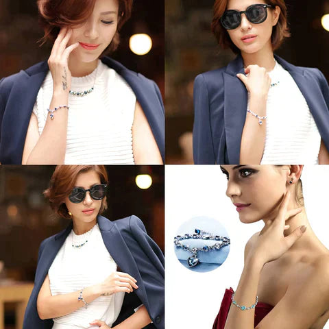 Captivating Ocean Heart Watch Bracelet with Radiant Blue Heart Charm