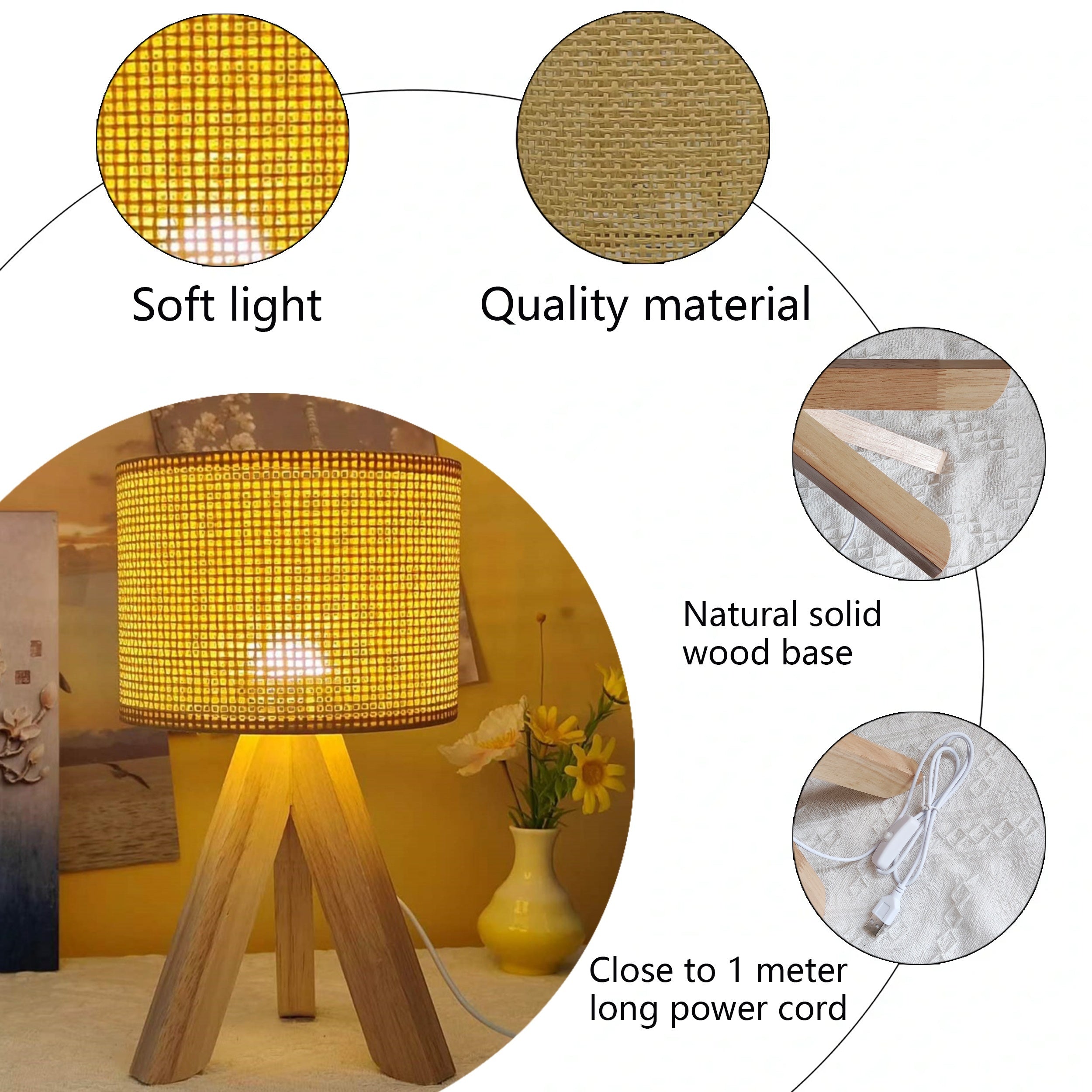 DecoGlow Lamp - Wooden Table Lamp with USB Charger