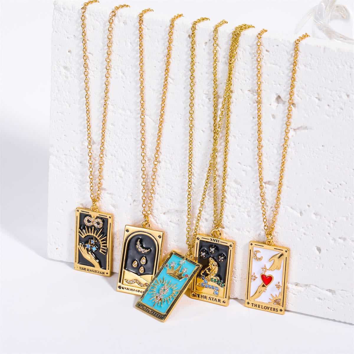 Elegant Amara Tarot Drop Pendant Necklace with Zirconia Gold Plating