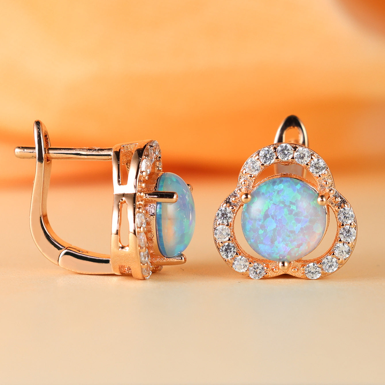 Elegant White Opal & Zirconia Cloverleaf Earrings - Elara Collection