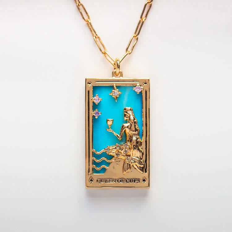 Elegant Amara Tarot Drop Pendant Necklace with Zirconia Gold Plating
