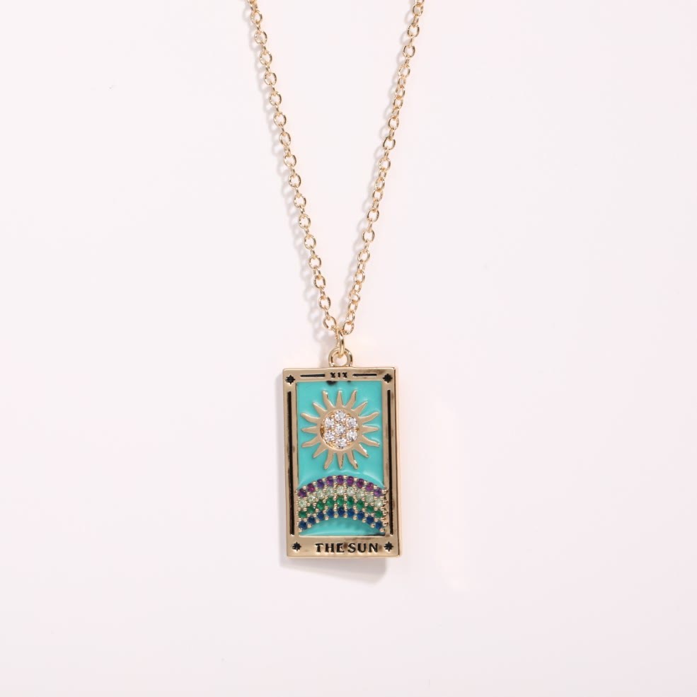 Elegant Amara Tarot Drop Pendant Necklace with Zirconia Gold Plating