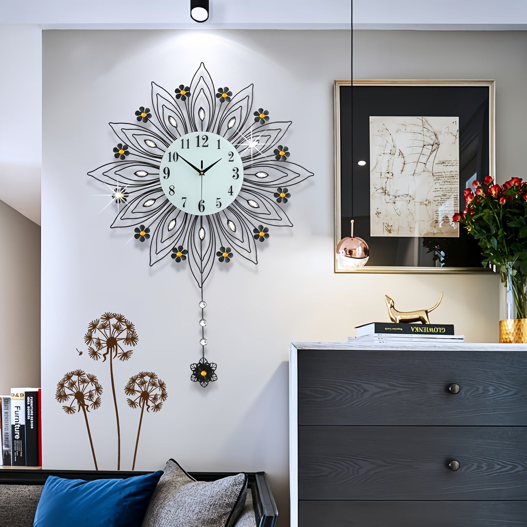 GoldenBloom Clock - Luxurious Silent Wall Clock with Flowers