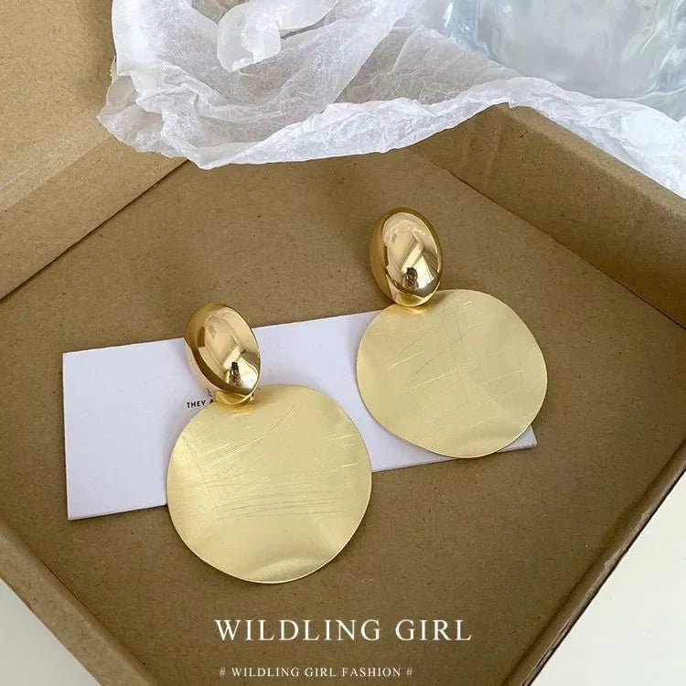 Elegant Gold Earrings with Luxurious Round Pendants - Amaya Collection