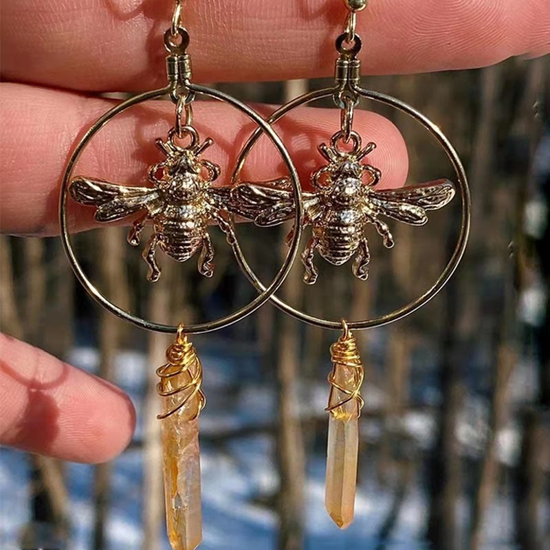 Captivating Natural Crystal Earrings with Moon and Stars - Elara