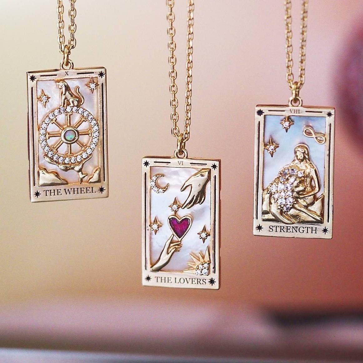Elegant Amara Tarot Drop Pendant Necklace with Zirconia Gold Plating