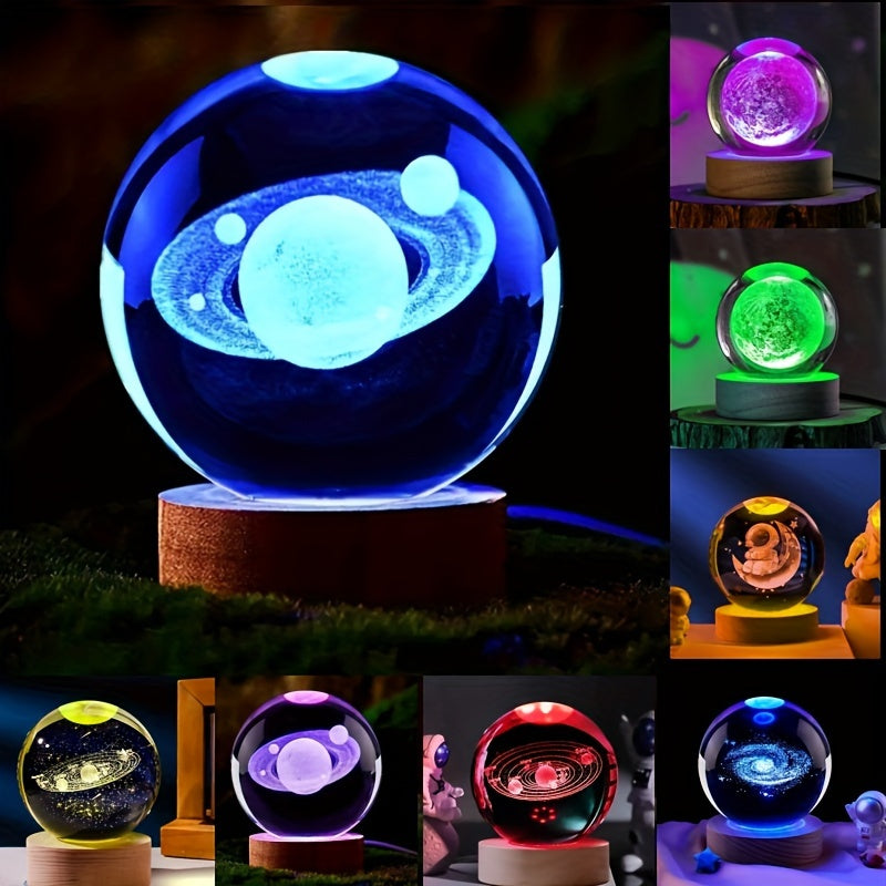 LumiSphere - Luxurious 3D Crystal Table Lamp with Wooden Base