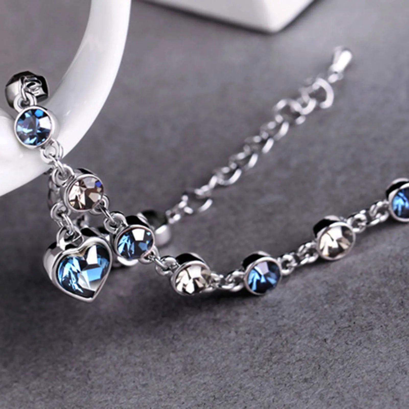 Captivating Ocean Heart Watch Bracelet with Radiant Blue Heart Charm